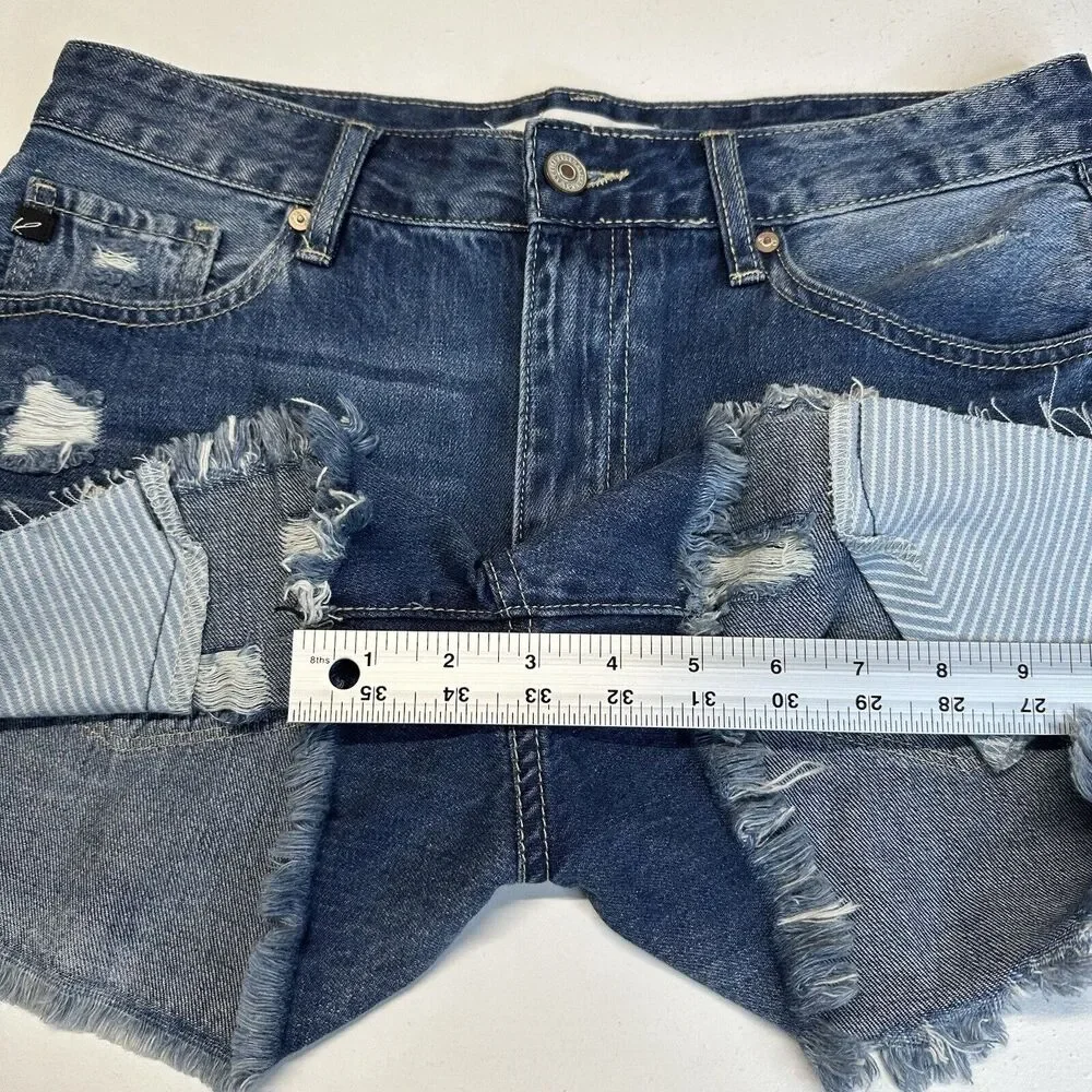 Kancan Shorts Womens 9 28 High Rise Denim Blue Jean Distress Cotton Fray Grunge
